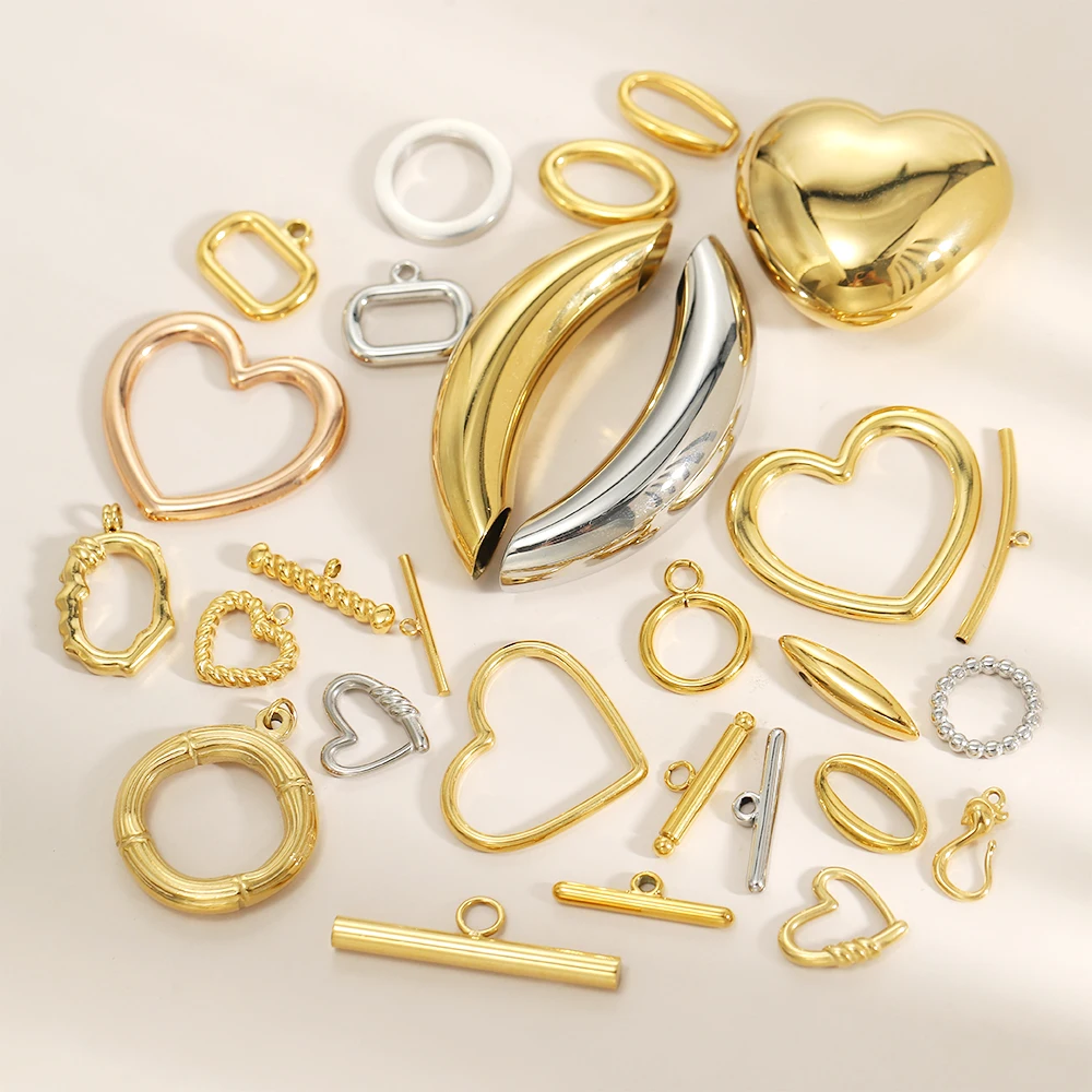 3PCS/LOT CARLIDANA Non Tarnish Heart OT Buckle Stainless Steel Gold Plated Connector Charms DIY Necklace Women