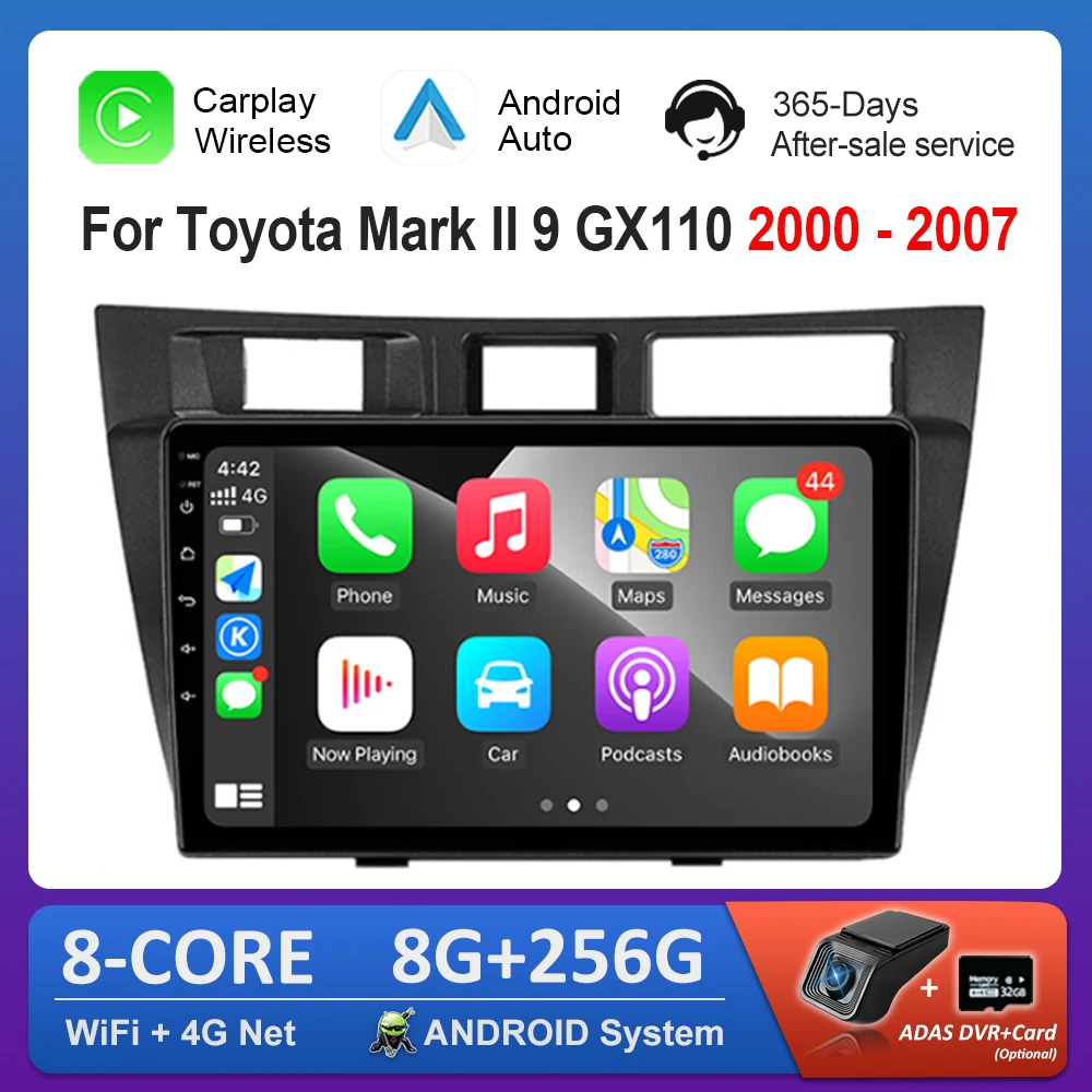 

Carplay для Toyota Mark II 9 GX110 2000-2007 ОС Android Автомобильный аудио Мультимедийный плеер BT GPS Navi 4G + Wi-Fi Головное устройство IPS-экран