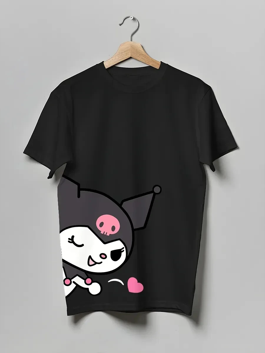 Sanrio Kuromi Women Short Sleeve T Shirt Large Cartoon Graphic Tee Kawaii Casual Ladies Black Tshirt