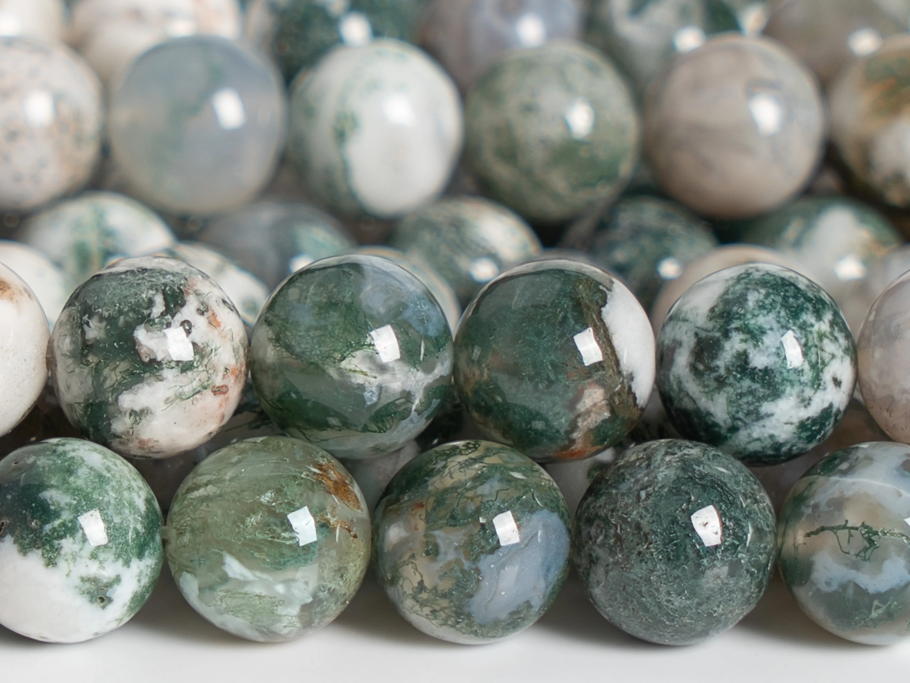 Genuine Natural Green & White Moss Agate Beads Grade AA  Gemstone Round Loose Beads 6/8/10mm for Jewelry Making