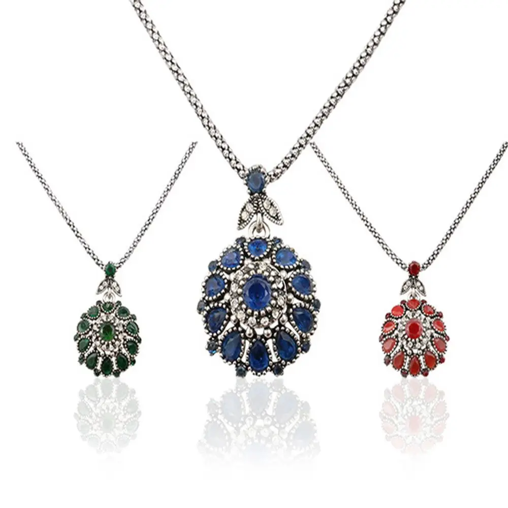 Silver Fashion Gorgeous Antique Jewelry Resin Necklace Crystal Women Jewelry for Women Gifts Necklace Bohemia Pendant