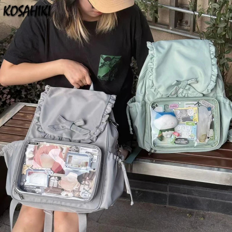 

Transparent Girls Cute Kawaii Bow Schoolbags Students Casual Fashion Sweet Y2k Aesthetic Backpacks Streetwear Trend Ins Ita Bags