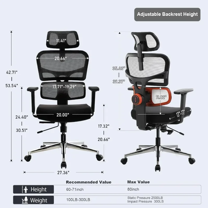 Ergonomic Office Chair Big and Tall Executive Chair High Back Desk Chair Adjustable Backrest Height Recliner