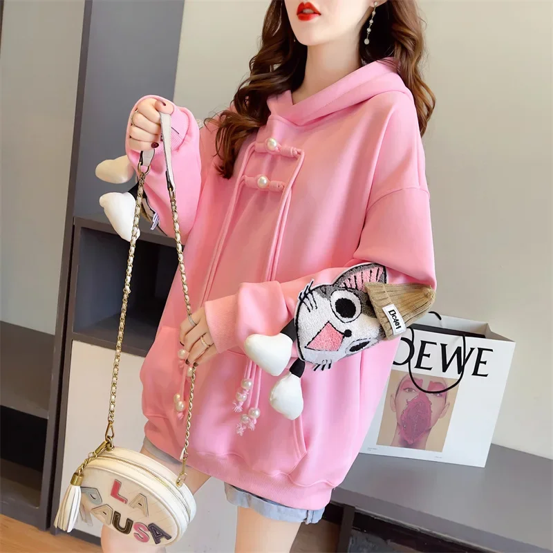 2023 new sweatshirt women\'s early spring loose plus-size design sense niche spring and autumn thin cute little versatile coat