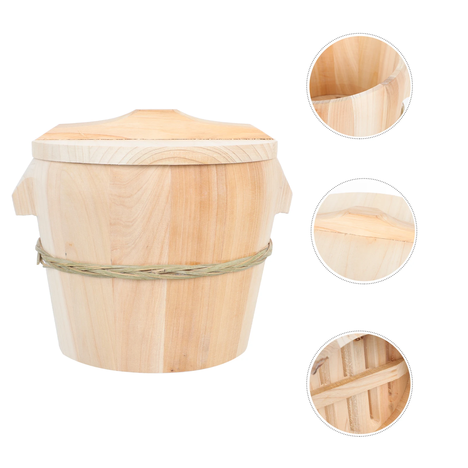 

Wooden Rice Steamer Kitchen Supply Natural Wood Steaming Bucket Hand-Polished Smooth Surface No Burr Traditional Design Lidded
