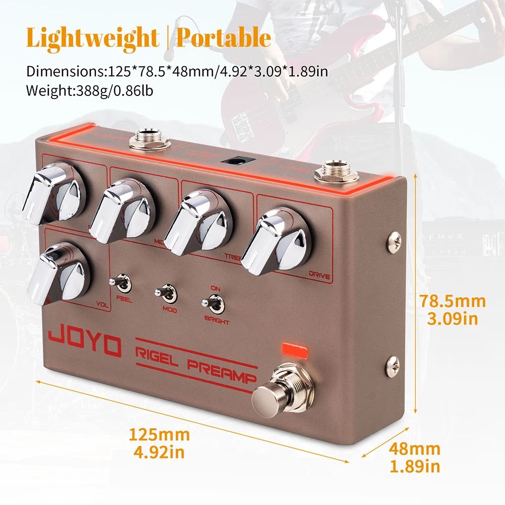 JOYO R-24 RIGLE PREAMP High Gain Preamp Simulation Pedal 3 Band EQ Overdrive Control Guitar Effect with Clean Futuristic Tone