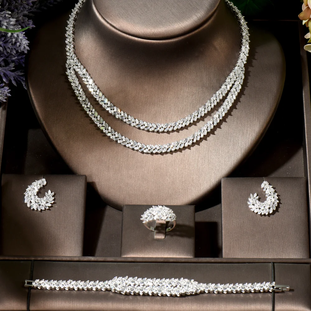 

Trendy Fashion 4PCS Luxury Waterdrop Indian Jewelry Sets For Women Wedding Party Indian Dubai Bridal jewelry Sets
