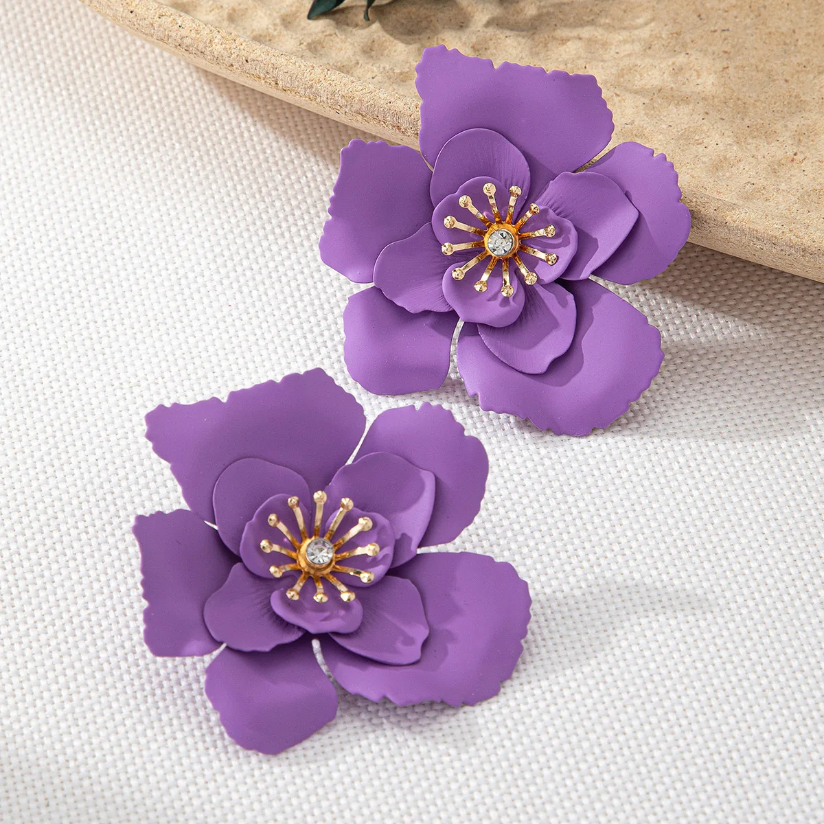 

Bohemian Large Flower Earrings for Women Fushsia Colorful Multi- layer Fashion Jewelry Enamel Floral Stud Earring Wholesale