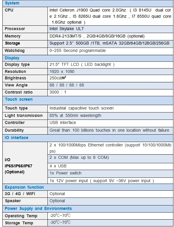 Robuuste 패널 PC 브리드벨 정전식 터치, 산업용 컴퓨터, 21.5 인치, I3, I5, 11e CPU