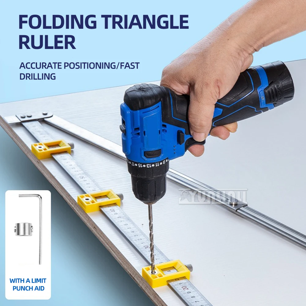 

2-in-1 Invisible Connector Positioning Ruler, Extendable Folding Triangle Ruler, Woodworking Drilling Positioning Tool