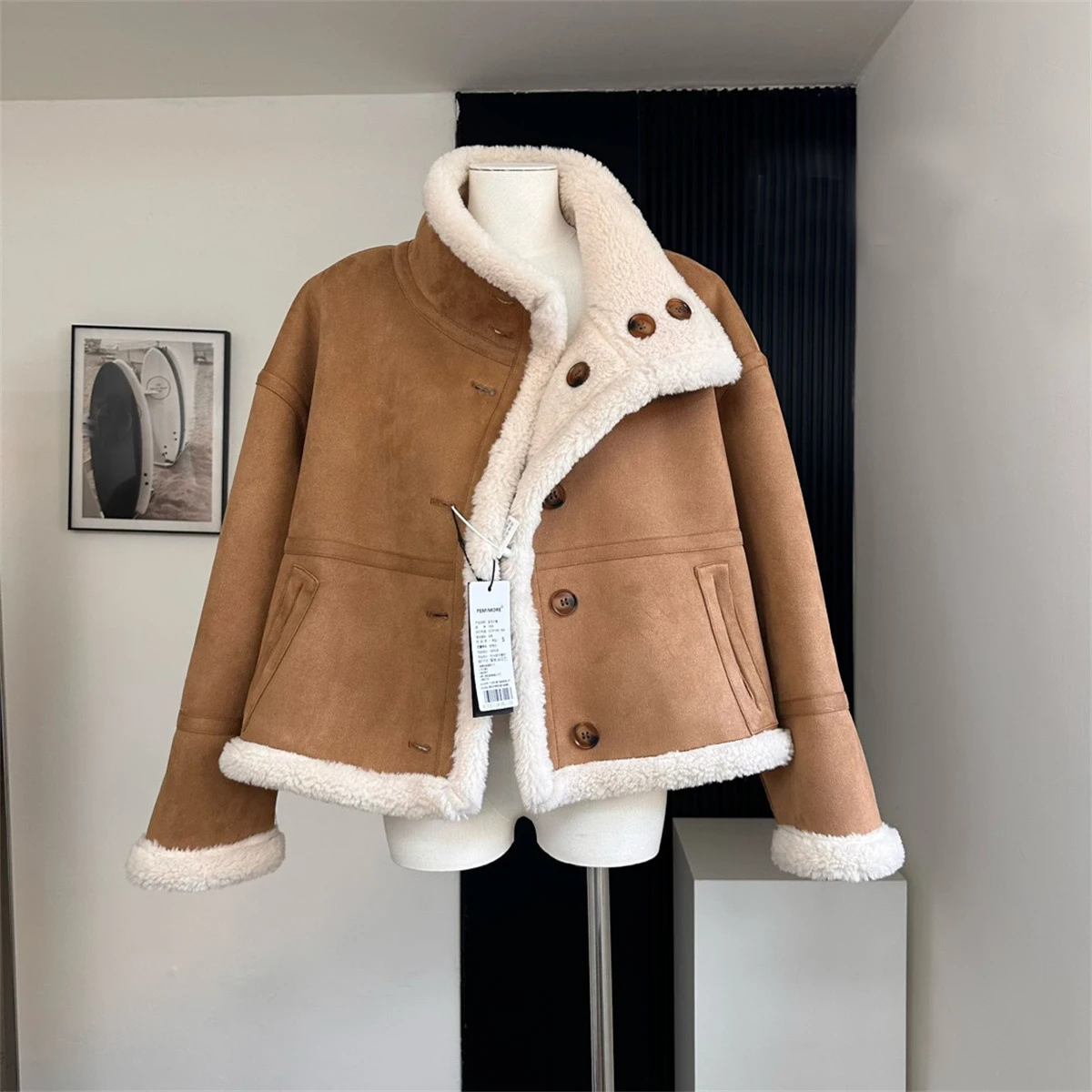

2025 New Women Winter Warm Thick Suede Coat Two Way Wear Women Furry Coat Turn Down Collar Women Jacket Coat Casaco Feminino