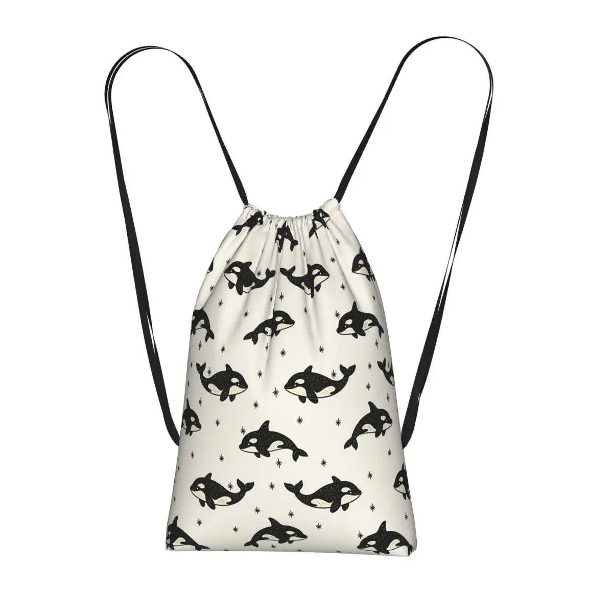 Killer Whale Orca Pattern Drawstring Backpack Sports Gym Bag Lightweight Foldable Storage Drawstring Bag for Men Women