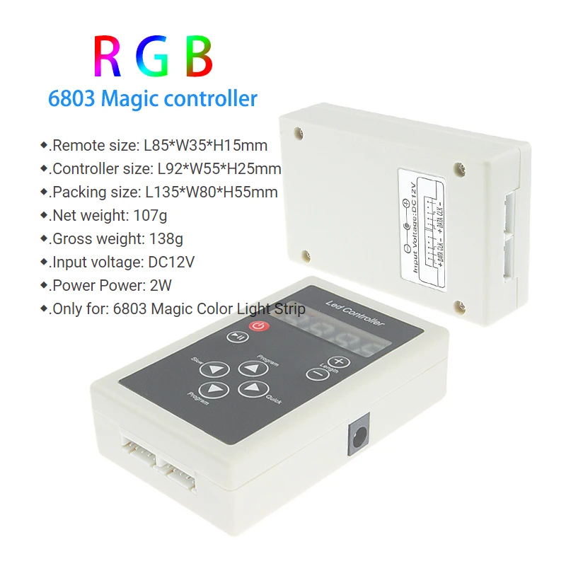 6803 IC RGB LED Controller 12V LED Magic Color Addressable Pixel Dimmer 8-Key RF Wireless Remote Full Color Lights Strip Dimming