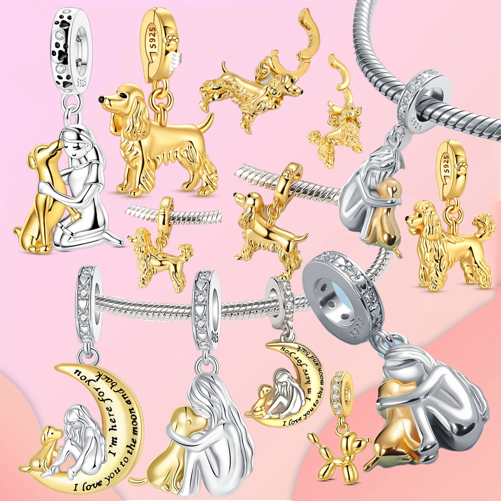 

Подвеска-шарм из стерлингового серебра 925 пробы для любителей собак: Золотистый ретривер, собака-шар и сердце «Вечная любовь», подвеска-бусина для браслетов, подарок на день рождения