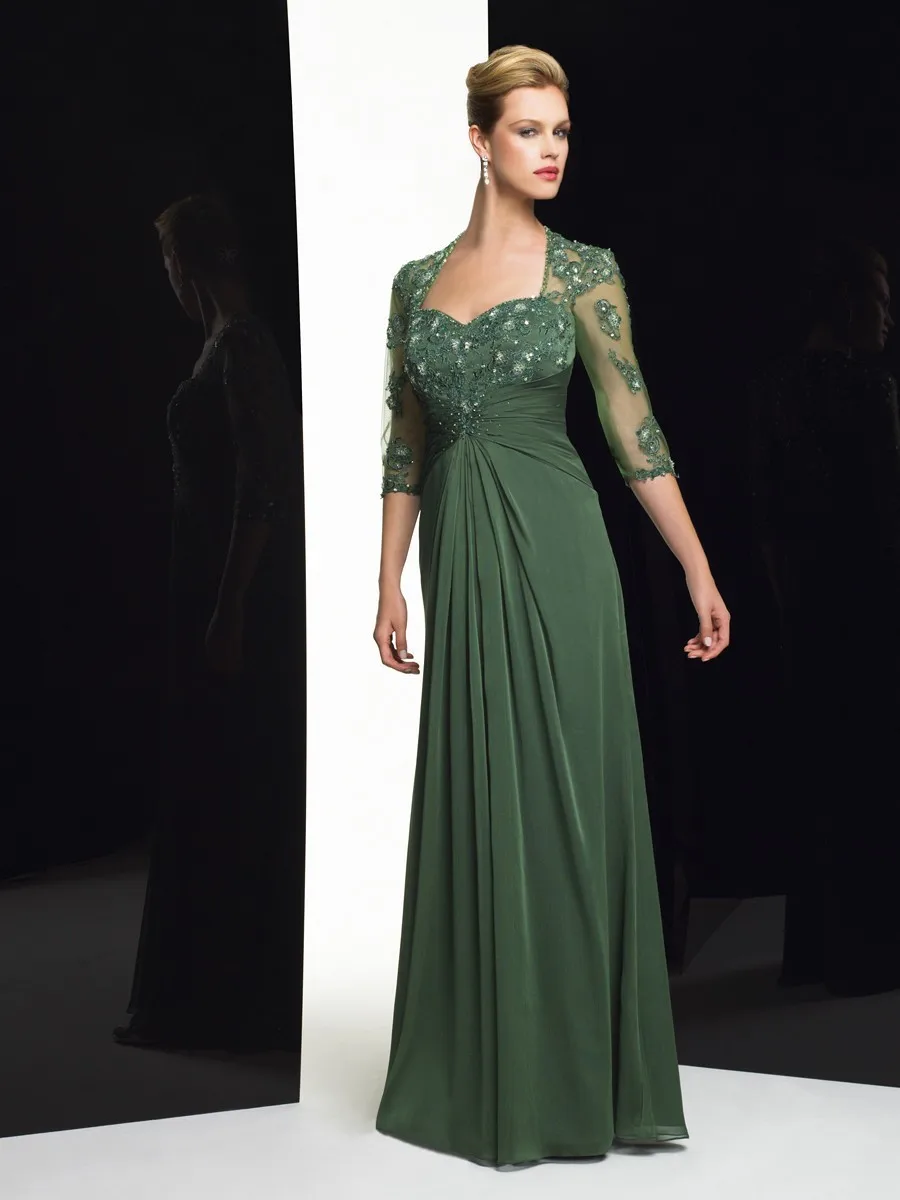 

Mother of the Bride Dresses Green Wedding Party Gowns vestidos de noche Lace Applique Sleeves robe de soirée femme فساتين السهرة