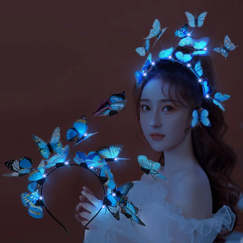 Glowing Butterfly Hair Accessories with LED for Girls Colorful Butterfly Hair Strap Birthday Party Bridal Wedding Headwear Decor