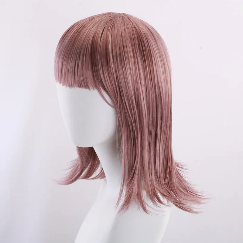 Perruque de Cosplay Anime Danganronpa pour Chitose Kisaragi avec cheveux roses dans un Style Bob, perruque de Cosplay en soie haute température 502A