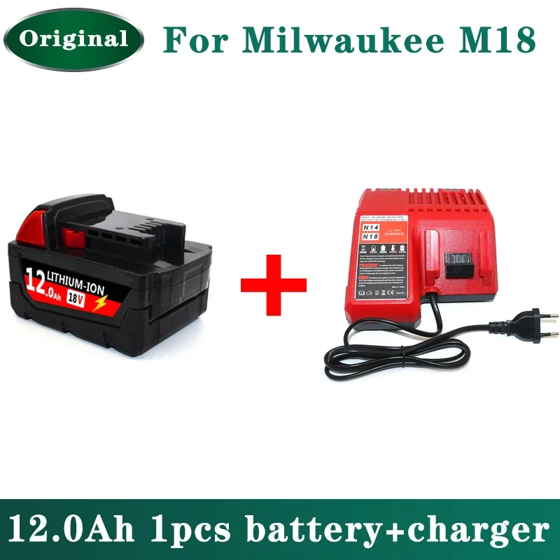 Original For Milwaukee M18 Power Tool Battery, Charger, BR, XC, 18V, 12000mAh M18B5, 48-11-1860, Built-in 21700 Battery