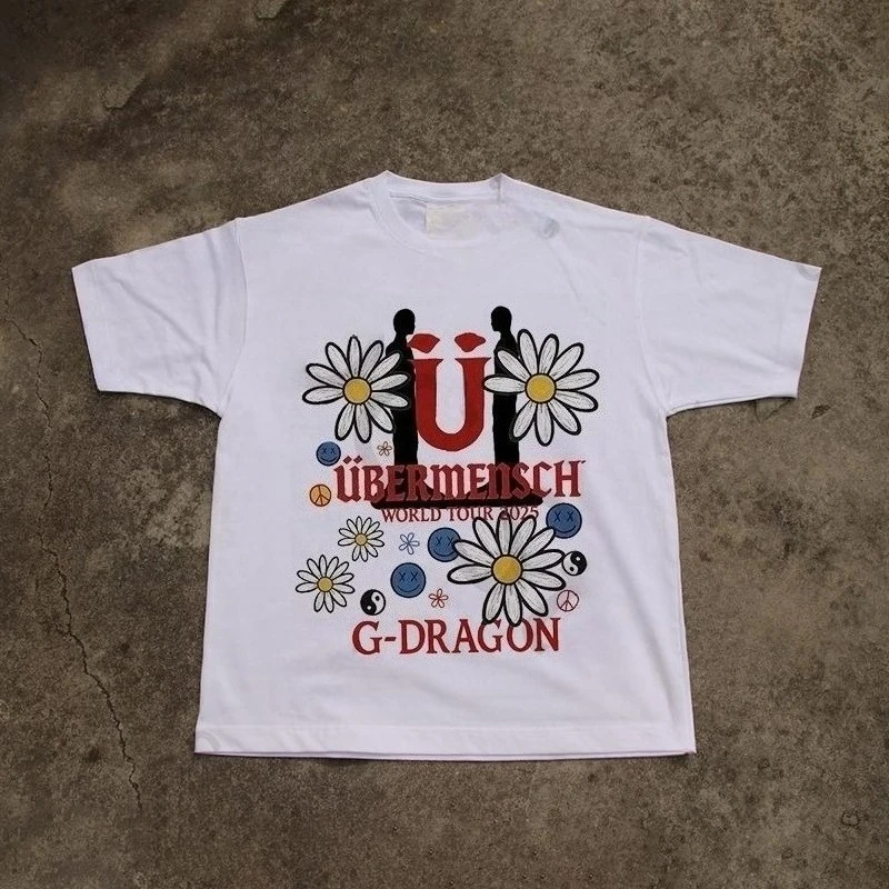 G DRAGON Ubermensch الحفل المشجعين تي شيرت Kpop موضة G-Dragon ديزي تي شيرت مطبوع النساء الرجال الصيف القطن قصير الأكمام تي شيرت