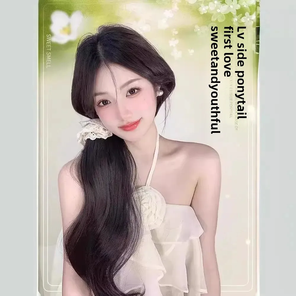 باروكة شعر نسائية محاكاة طبيعية نصف مربوطة منخفضة ذيل الحصان الدانتيل مشبك شعر مستعار من الألياف الآسيوية من البر الرئيسى للصين #1