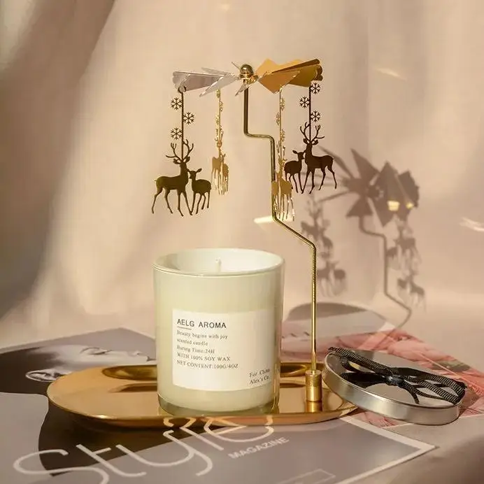 

Holiday Candle Holder "Carousel", 1 pc, Golden, Metal, 14.6 x 14.6 x 23cm, Rotating Tea Light Holder, Votive Candle Holder,