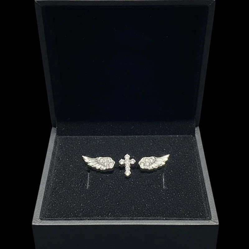 3/4Pcs Punk Pink Zircon Wing Cross Star Earrings Set Minimalist Ear Piercing Ear Cartilage Piercing Jewelry Accessories
