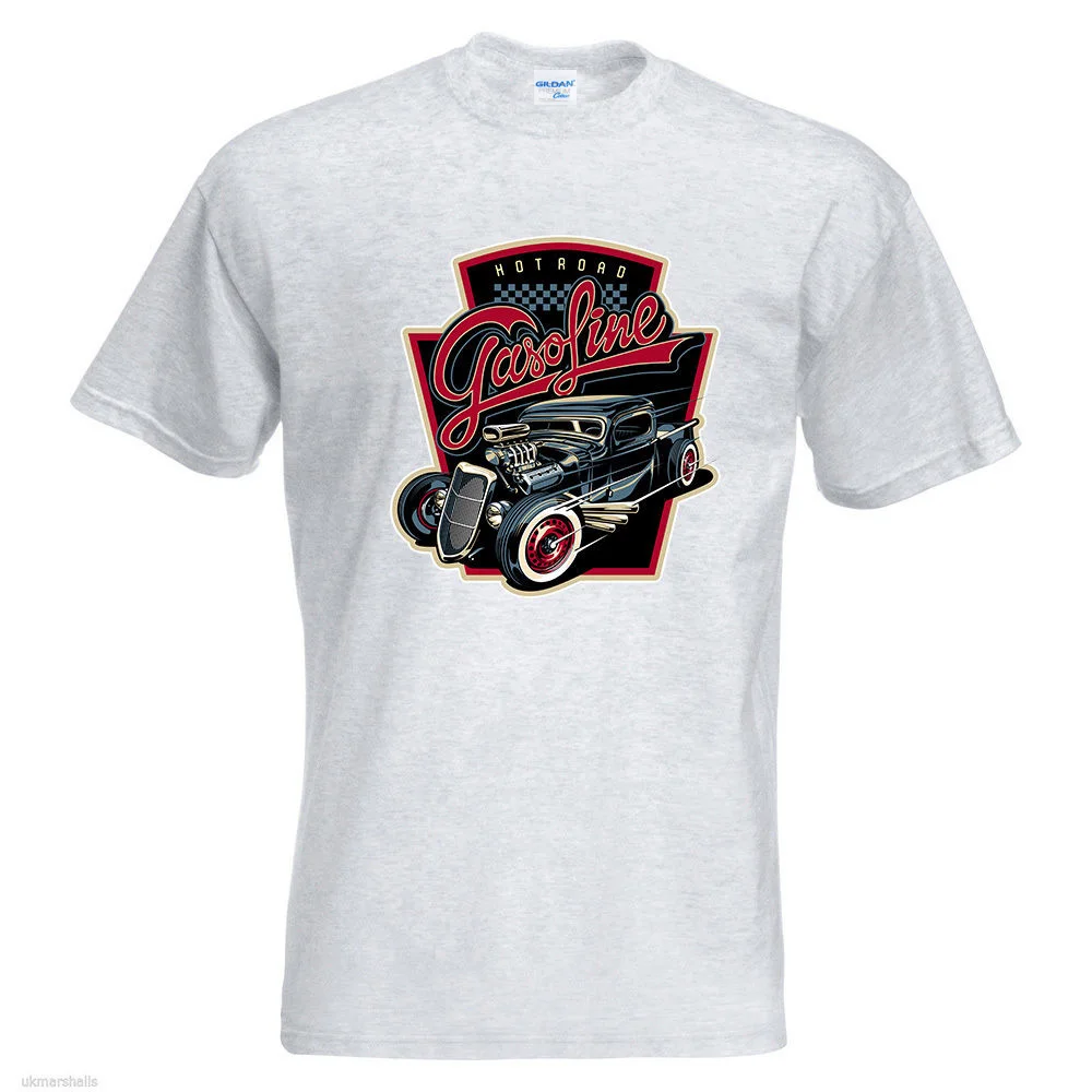 New Fashion Men Cheap T Shirts Hot Rod Road Gasoline Car Mens Printed T-Shirt Vintage Retro Classic Racer Tee Shirt Classic