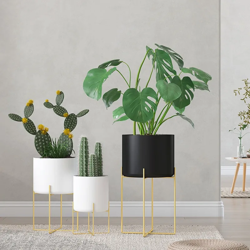 Nordic Wrought Iron Plant Stand - Indoor Floor Standing Four Leg Balcony Living Room Decor Flower Shelf Garden Plant Shelves