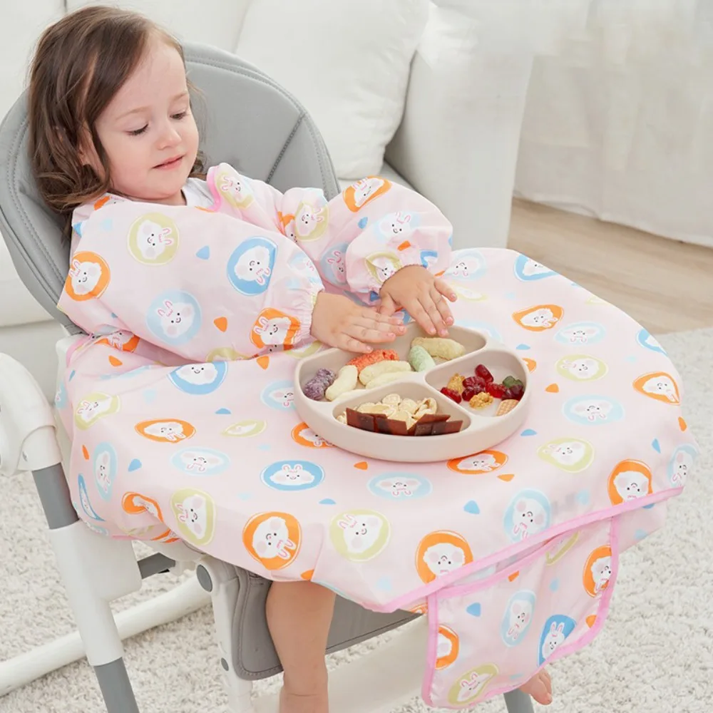 Fashion Portable Highchair Coverall Short Long Sleeves Waterproof Baby Long Sleeve Scarf Feeding Bib Weaning Art Apron Girls