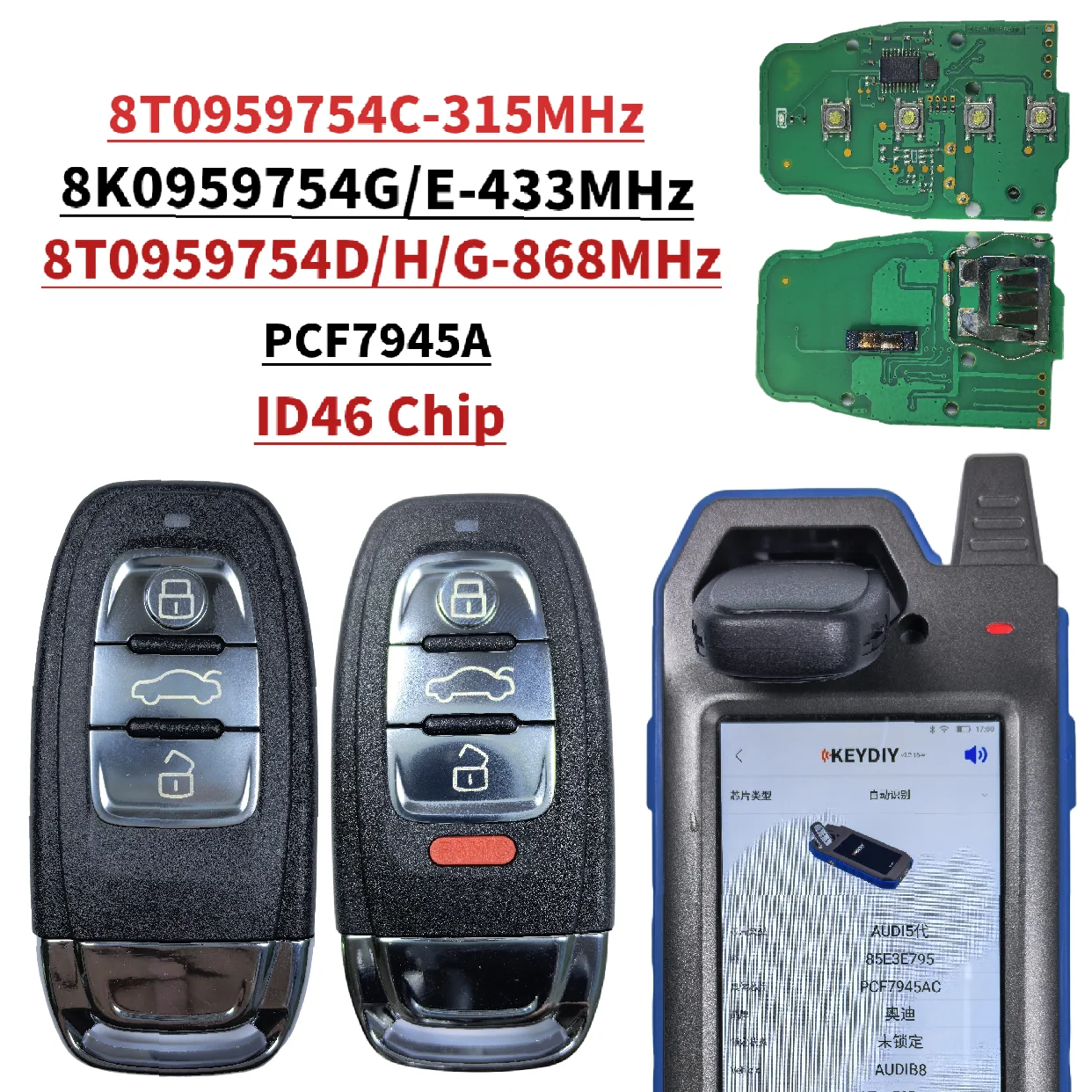 315/433/868mhz 8T0959754C/8T0959754D/ 8K0959754G/8K0959754E Remote Control Key For Audi 2008-2014 Q5 A4 A4L A5 car key/PCB/Shell