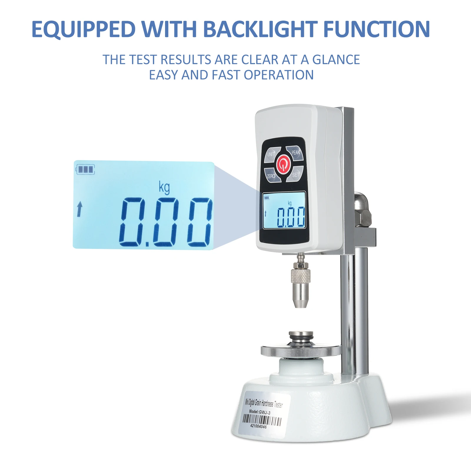 GWJ-3 جهاز اختبار صلابة الحبوب الرقمية للحبوب واحدة جهاز اختبار صلابة الأرز الصغير لتغذية البذور وحبوب الأرز أقصى قيمة تحميل 20 كجم