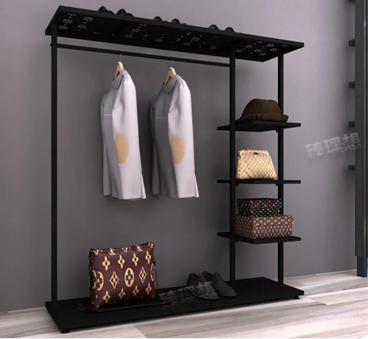 Clothing store display rack Nordic simple clothes rack Iron hanger Household bedroom floor hanging bag clothes rack