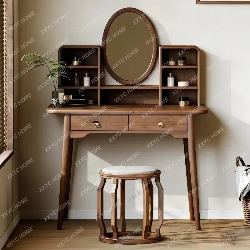 XX style solid wood dresser with mirror bedroom makeup table multi-functional storage integrated ash wood