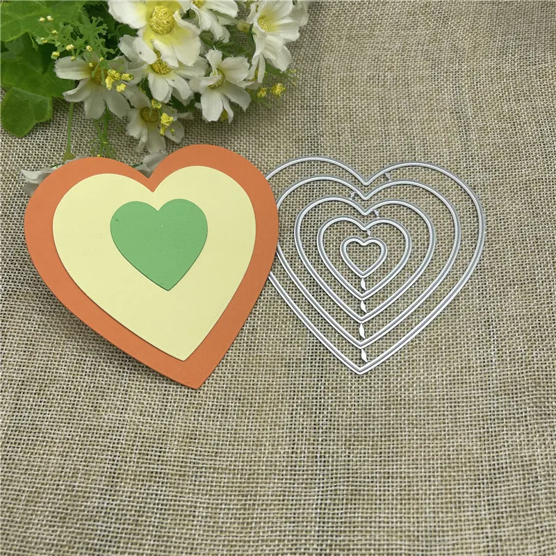 5Pcs heart Border frame Metal Cutting Dies Stencils For DIY Scrapbooking Decorative Embossing Handcraft Template