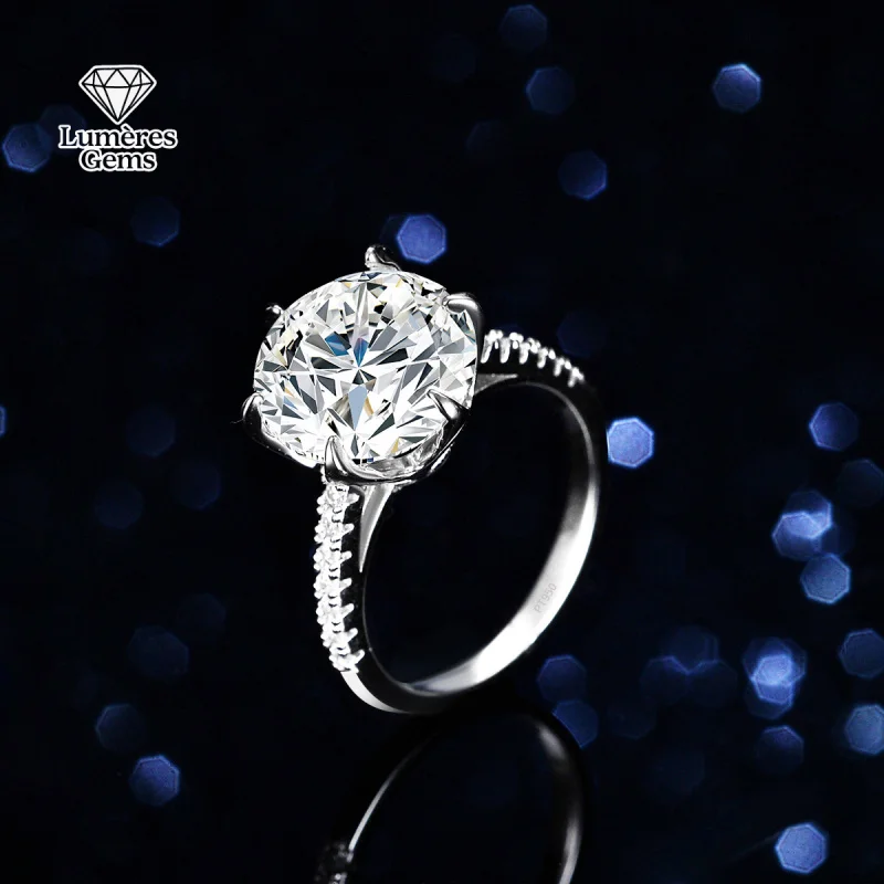 

LumièRe Gems Classic Six-Prong Pt950 Pure Platinum Ring With 5 Carat Moissanite Diamonds - Certified Wedding Jewelry For Ladies