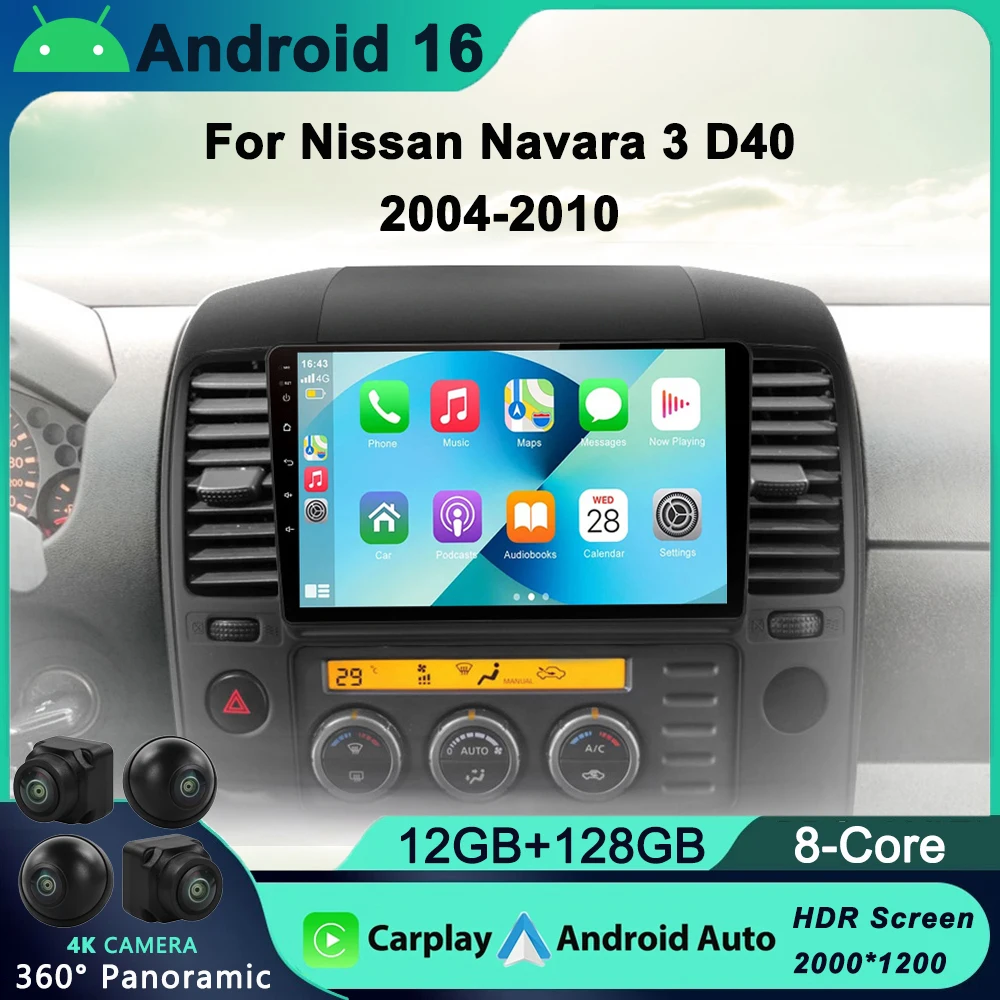 

Автомобильный радиоприемник Android 16 для Nissan Navara 3 D40 2004-2019, мультимедийный плеер, GPS-навигация, Carplay без 2DIN-магнитофона