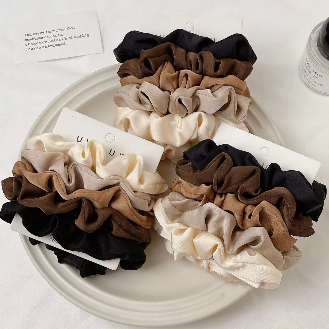 5PCS Satin Hair Scrunchie Exquisite Hair Tie Fabric Hair Elastic Women Ponytail Headband Fashion Korean French Hair Ring Jewelry view 5