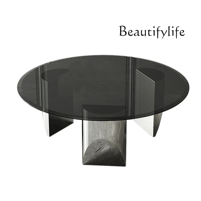 Italian Small Apartment round Designer Suspension Coffee Table Stainless Steel Silent Style Glass round Table