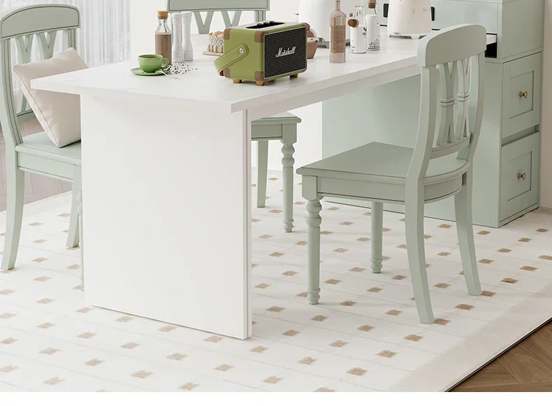 American island dining table integrated retractable rock slab countertop green bar table
