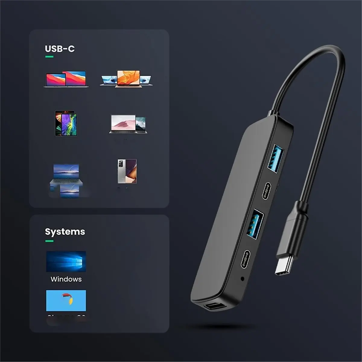 

Цифровой USB-концентратор Digital Essentials на 5 портов USB 3.0 с поддержкой 4K, двойными портами USB-A/C, передачей данных 5 Гбит/с для флеш-накопителей и портативных жестких дисков