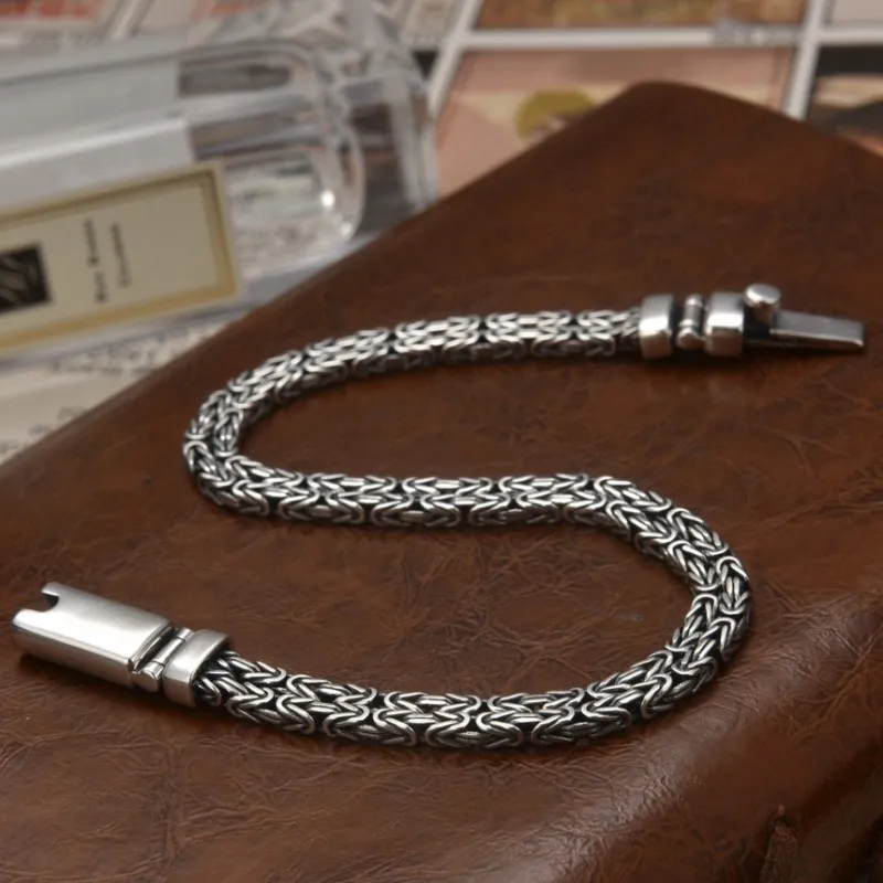 

BOCAI S925 Sterling Silver Bracelets for Men Women New Women's Fashion Flat Double Weaven-chain Punk Jewelry Wholesale