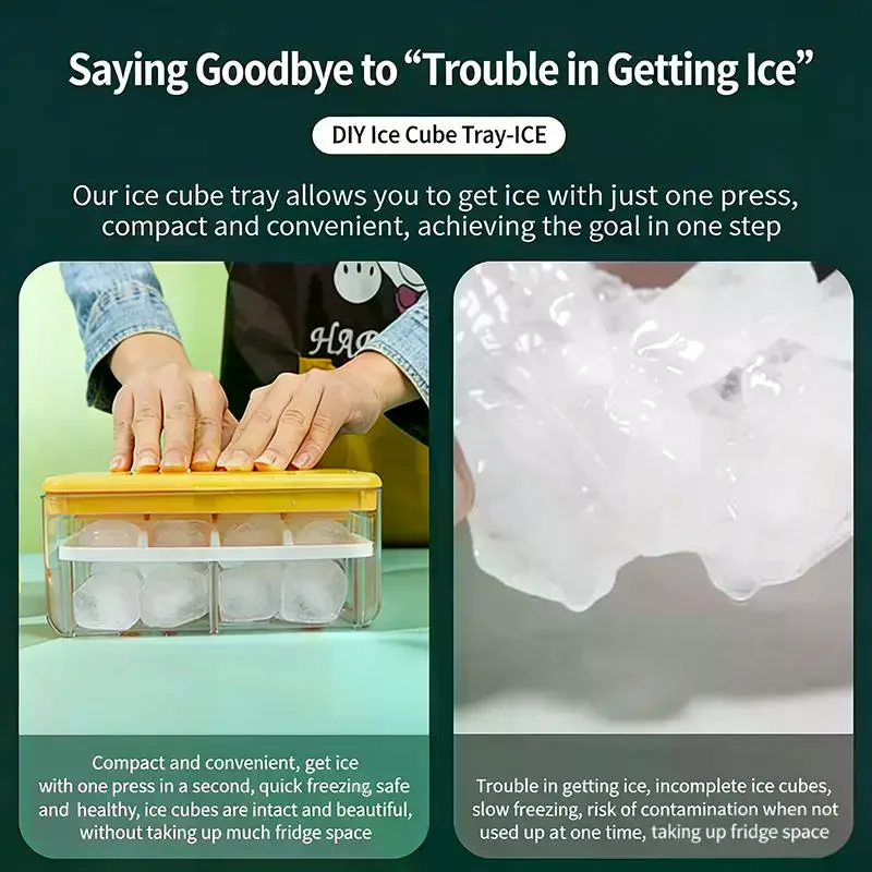 Easy Release Press Down Ice Cube Tray with Cover BPA Free Ice Maker for Water  Juice Home Entertainment
