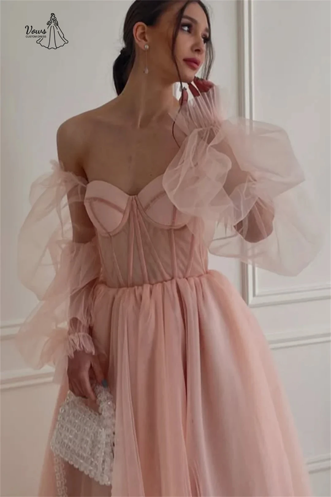 Vows linha a vestidos de noite mulher elegante vestidos de convidados de casamento para ocasiões especiais vela feito sob encomenda fio bordado baile de formatura