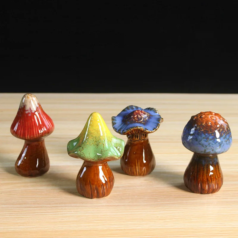 

3-Piece Ceramic Artificial Mushroom Craft Set - Home Decor Ornament, Mini Planter for Garden Rockery, Flower Pot Decoration