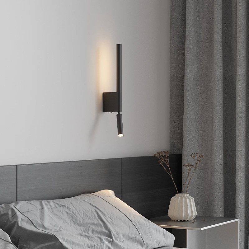 Modern Rotating Bedside Wall Lamp Nordic Minimalist Adjustable Swing Arm Reading Light for Bedroom LED Night Light with Switch