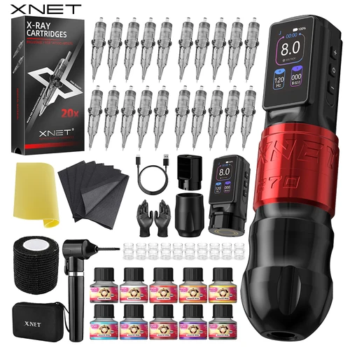 Imagen 1 del producto XNET Titan270 Kit de pluma para máquina de tatuaje inalámbrica 20 cartuchos mixtos Motor sin escobillas de alto par 4,0/5,0mm de carrera para tatuador