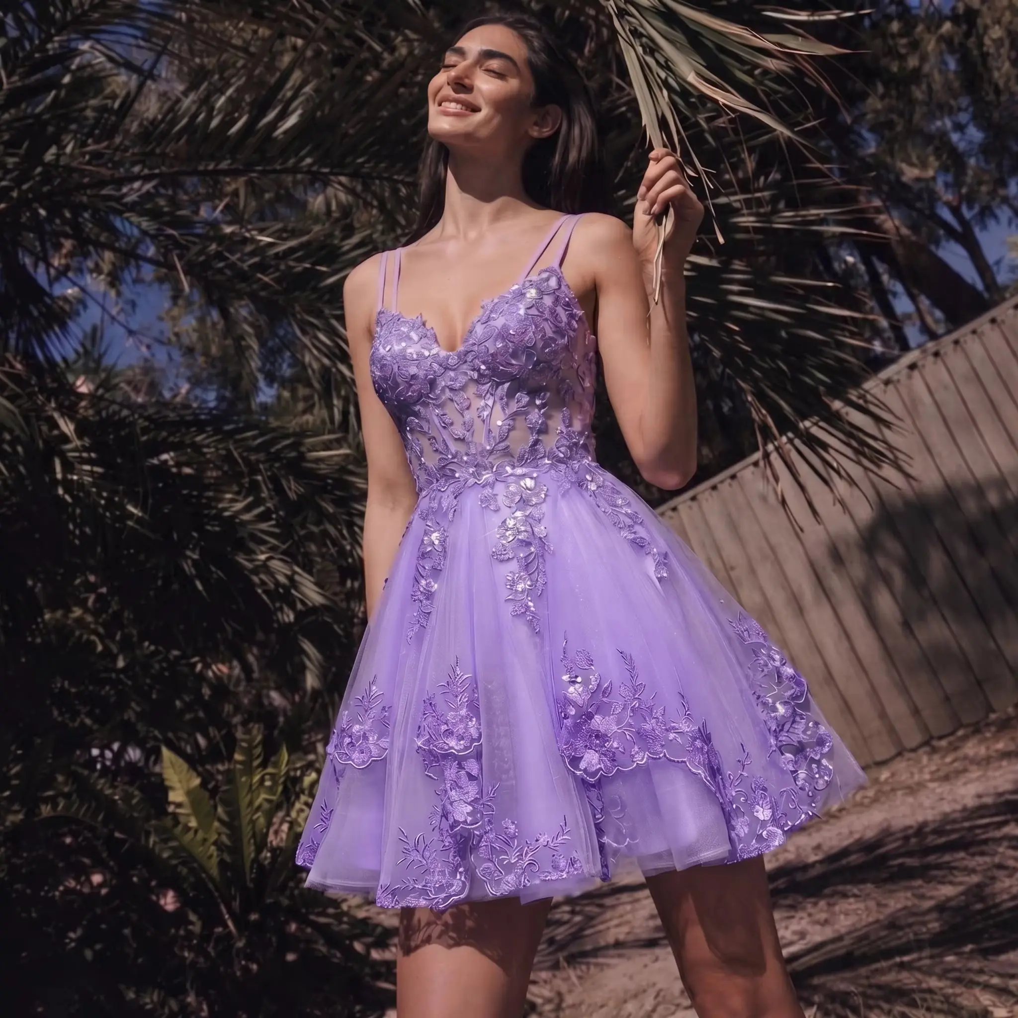 Sheer Fairy Luxuriöse Kurze Blumen-Pailletten-Abendkleider 2026 Elegante Geburtstagsparty-Kleider für Damen RM128 Maßanfertigung