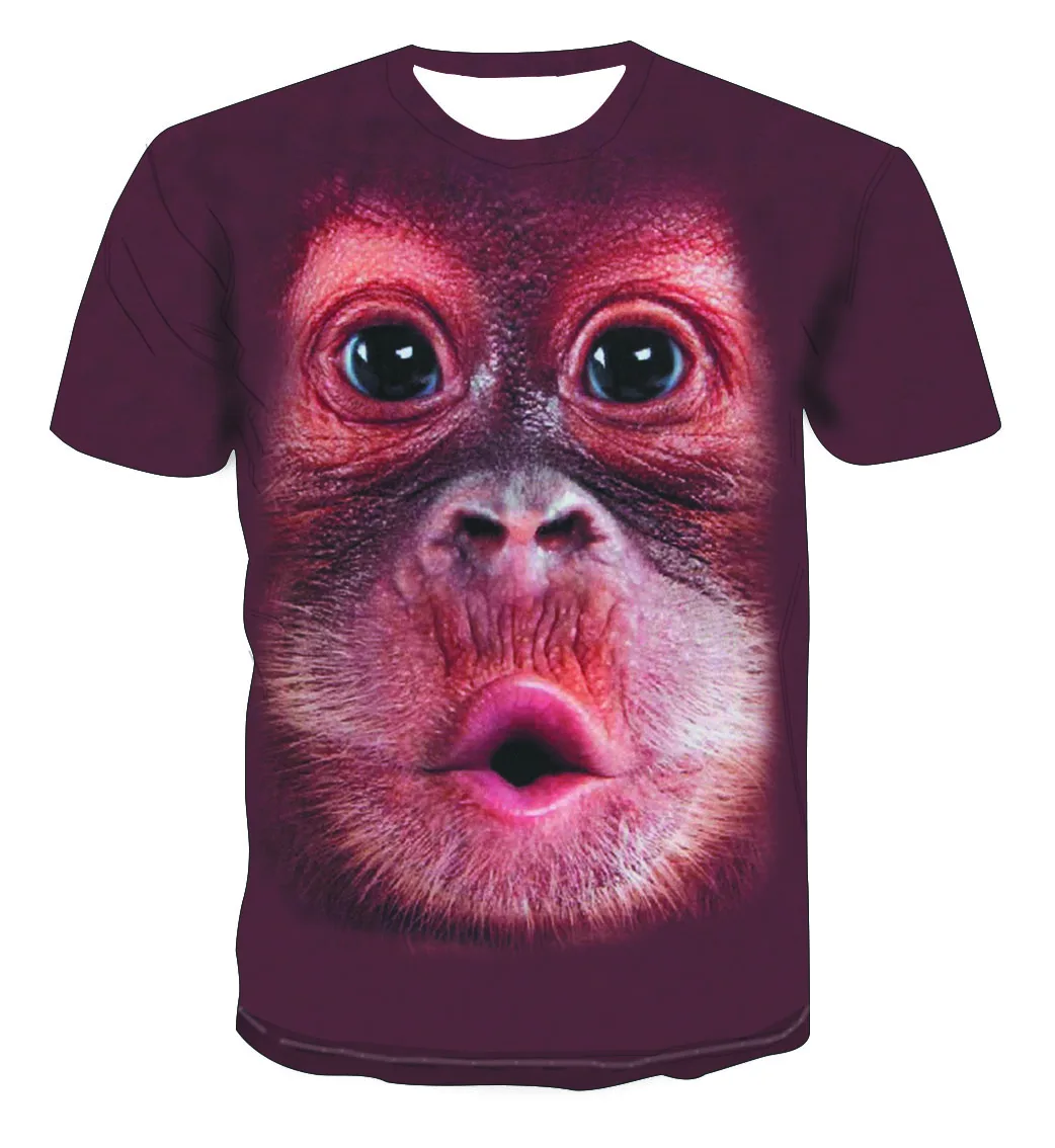 Funny Kiss Monkey Lip Graphic T Shirt for Men Clothing 3D Gorilla Orangutan Print T-shirt Unisex Kid Boy Short Sleeve Tops