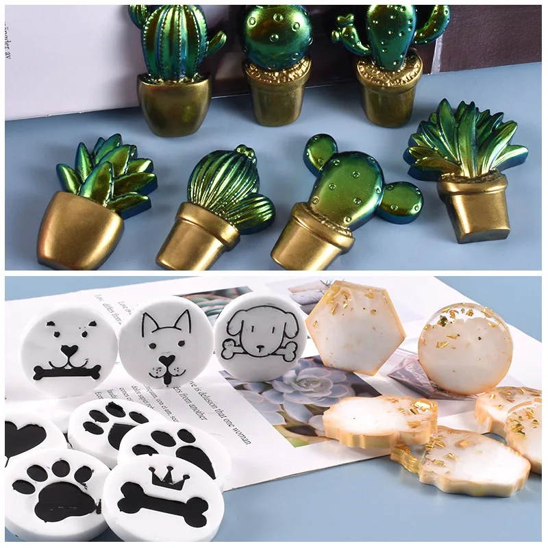 Silicone Molds for DIY Epoxy Resin, Geometric Heart Round Block Gem Patch Ice Cube Cactus Pendant with Hole, Jewelry Making Hang
