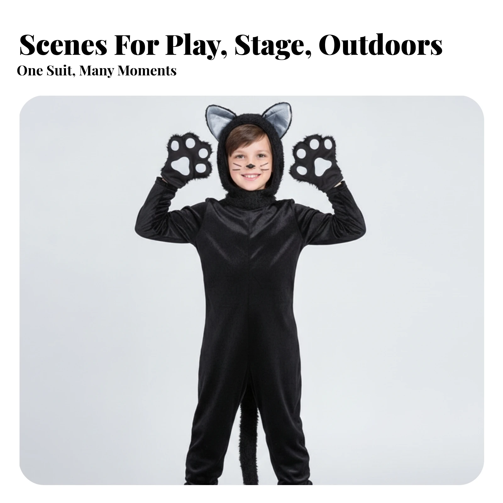 Cat Costume Full-Body Cat Costume with Tail Animal Role-Play Outfit Easy-to-Wear Jumpsuit Mit Kapuze Ultrasoft for Child